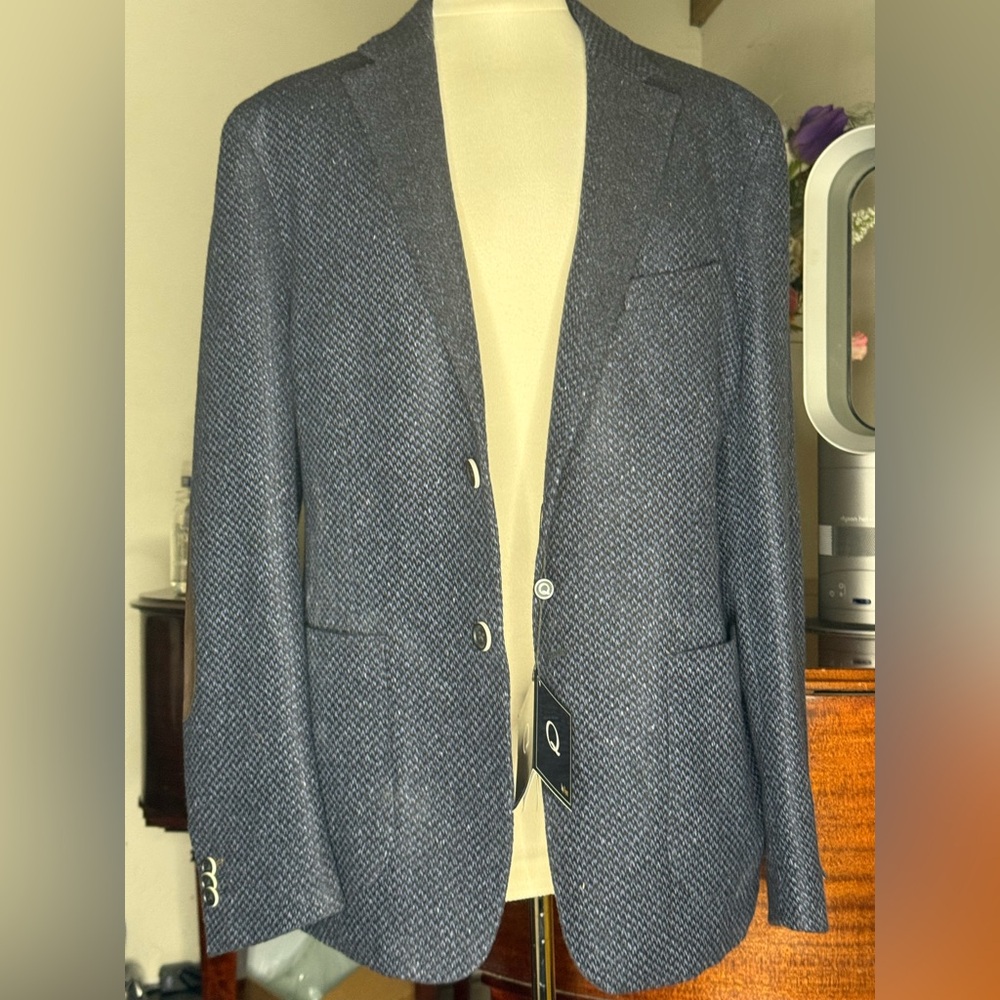 Q by Flynt “Q-Booth” Men’s Blue Blazer with Suede Elbow Patches – Size 42R